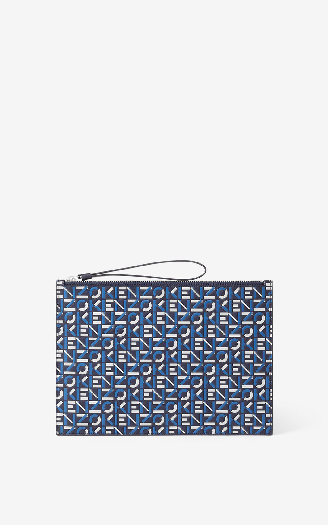 Kenzo Large monogram leather Clutch Blue For Mens 5867IDUMS